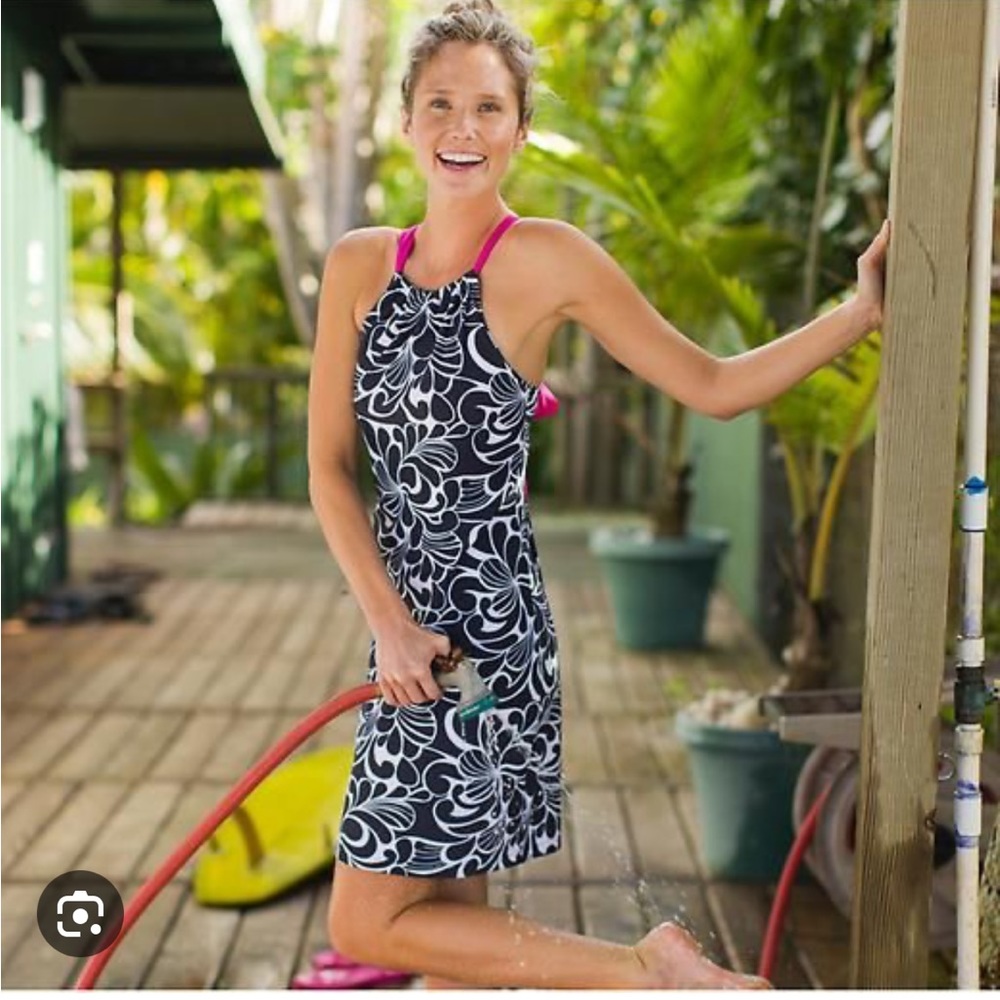 Athleta Black and White Floral Swim Dress